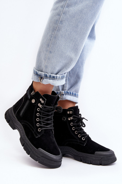 aquecido em camurça Botas femininas na cor preta Jailina aquecido em camurça Botas femininas na cor preta Jailina