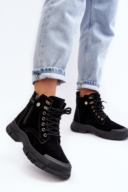 aquecido em camurça Botas femininas na cor preta Jailina aquecido em camurça Botas femininas na cor preta Jailina