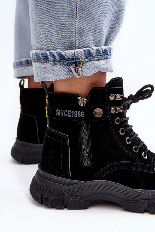 aquecido em camurça Botas femininas na cor preta Jailina aquecido em camurça Botas femininas na cor preta Jailina