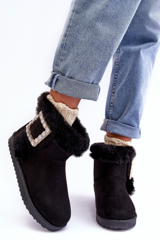 botas de neve aquecidas com fivelas na cor preta Dulca