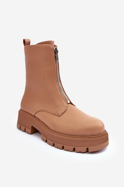 Botas de salto largo com zíper na cor marrom Vimal