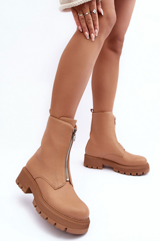 Botas de salto largo com zíper na cor marrom Vimal