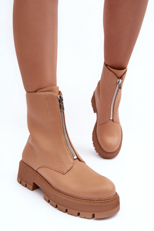 Botas de salto largo com zíper na cor marrom Vimal