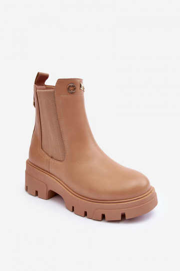 Botas femininas de couro natural com lindos detalhes bege Lobb