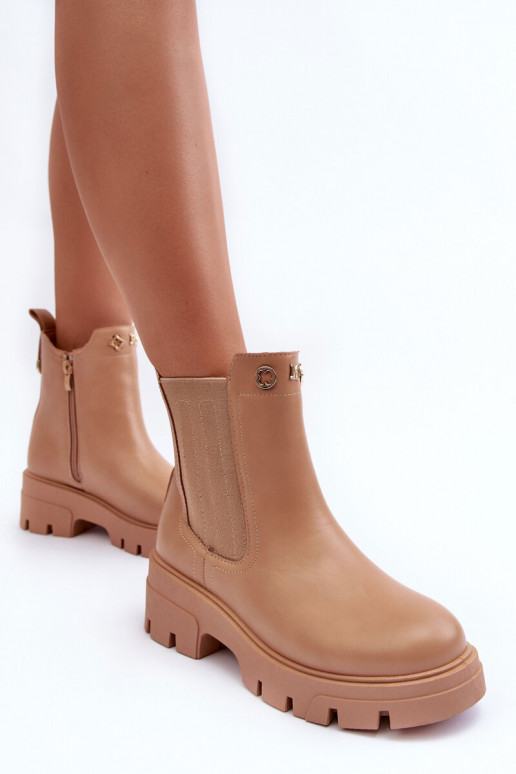 Botas femininas de couro natural com lindos detalhes bege Lobb