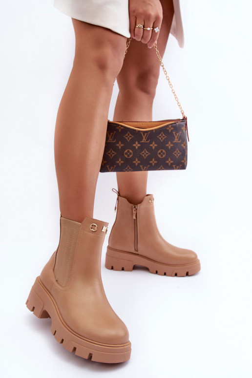 Botas femininas de couro natural com lindos detalhes bege Lobb