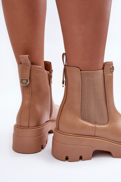 Botas femininas de couro natural com lindos detalhes bege Lobb