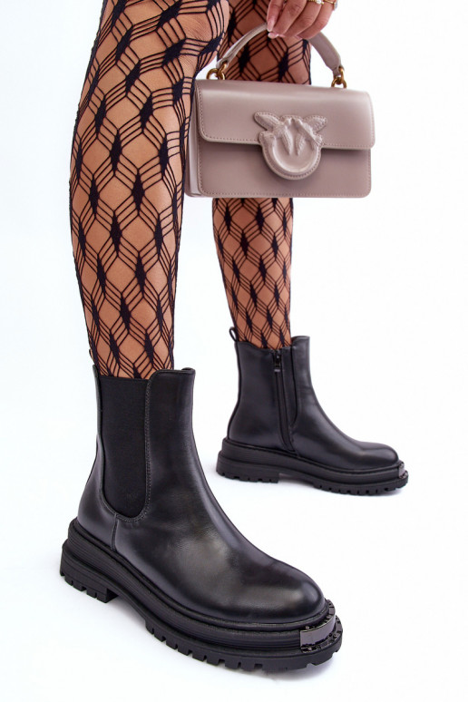 botas elegantes com salto largo e plataforma em Linestta preto