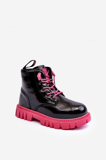 Botas aquecidas com efeito verniz infantil Big Star MM374148 pretas e rosa