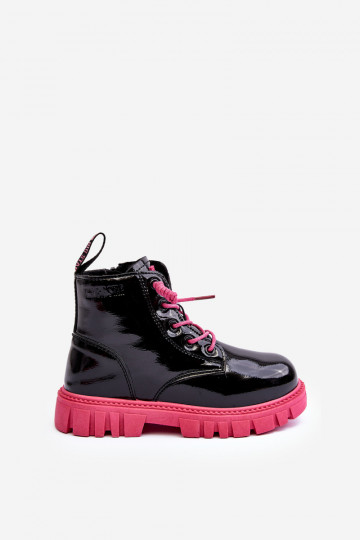 Botas aquecidas com efeito verniz infantil Big Star MM374148 pretas e rosa 2