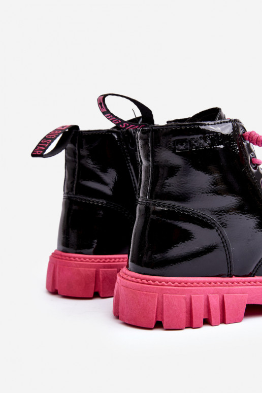 Botas aquecidas com efeito verniz infantil Big Star MM374148 pretas e rosa