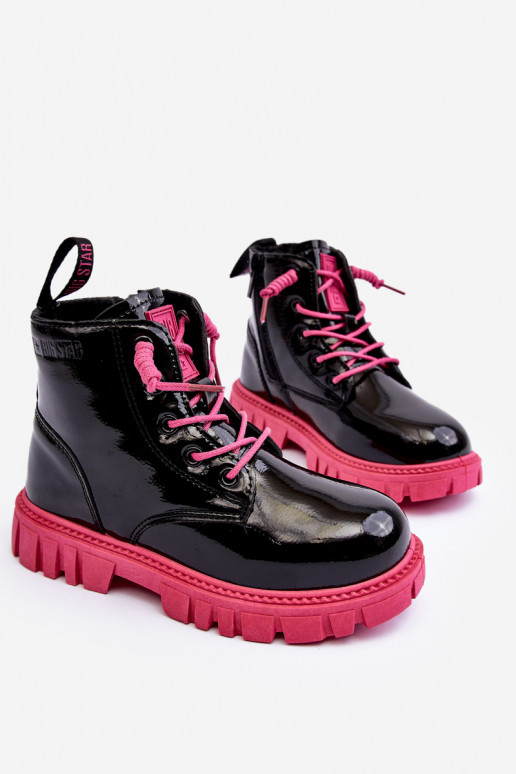 Botas aquecidas com efeito verniz infantil Big Star MM374148 pretas e rosa