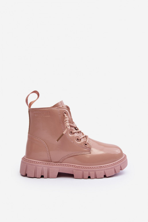 Botas aquecidas com efeito verniz infantil Big Star MM374144 cor rosa