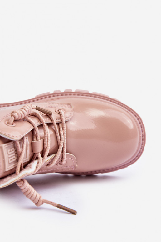 Botas aquecidas com efeito verniz infantil Big Star MM374144 cor rosa