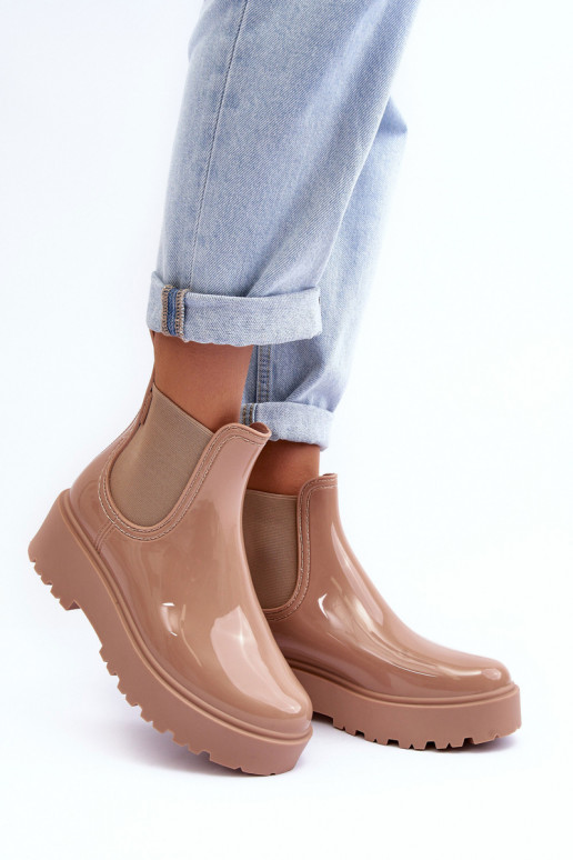 com efeito verniz Sapatos de borracha Botas com plataforma Big Star MM274396 cor bege