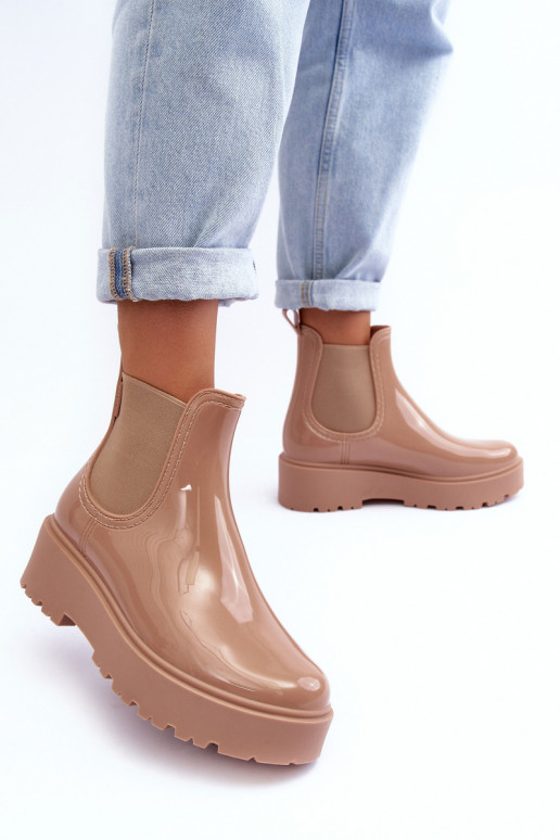 com efeito verniz Sapatos de borracha Botas com plataforma Big Star MM274396 cor bege