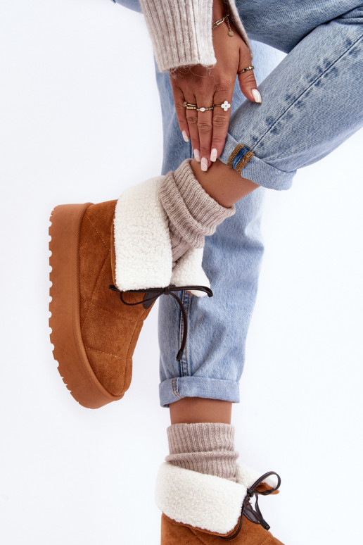 botas de neve com plataforma com aquecimento na cor marrom Olimuka botas de neve com plataforma com aquecimento na cor marrom Olimuka