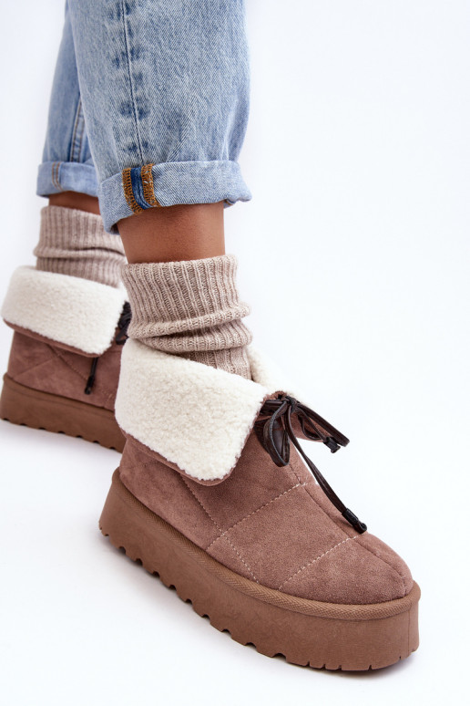 botas de neve com plataforma com aquecimento bege Olimuka botas de neve com plataforma com aquecimento bege Olimuka