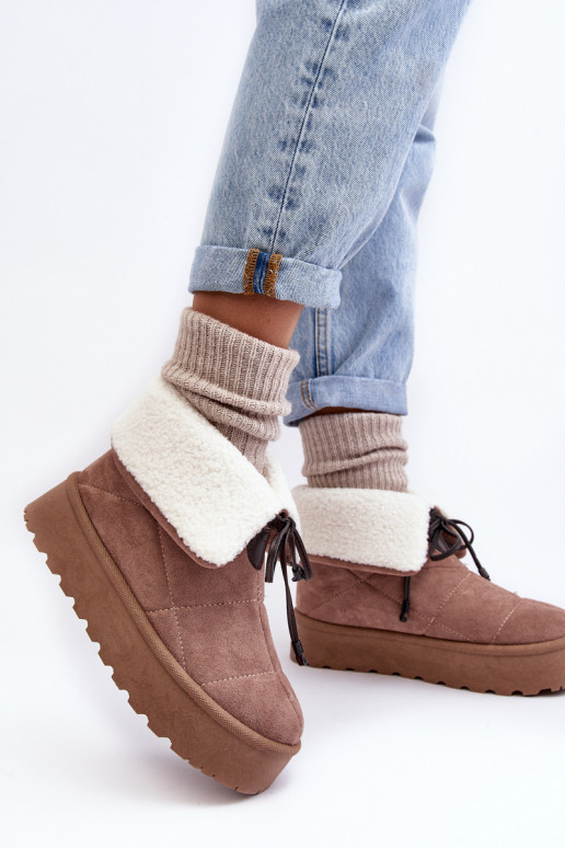 botas de neve com plataforma com aquecimento bege Olimuka botas de neve com plataforma com aquecimento bege Olimuka