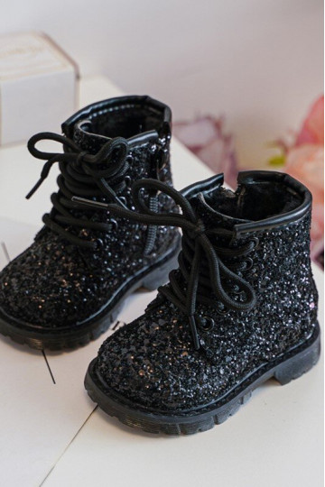 Botas infantis com brilho, aquecidas com zíper, cor preta Saussa 2
