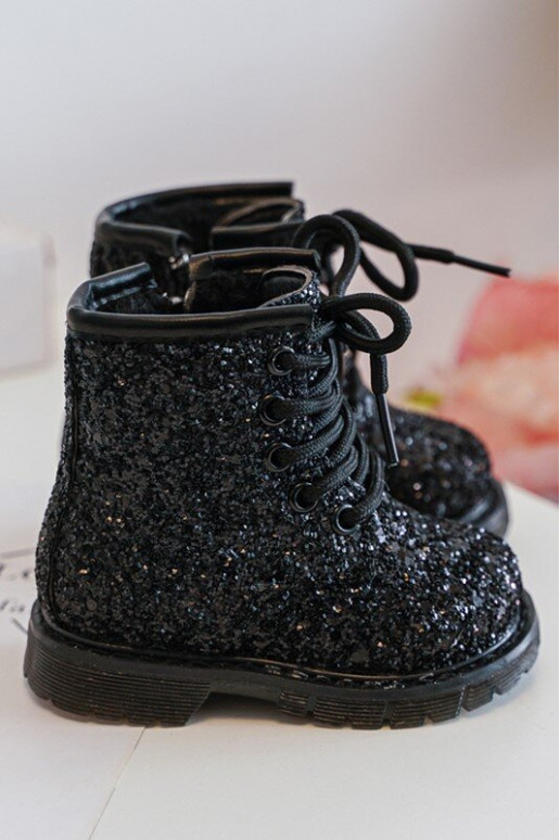 Botas infantis com brilho, aquecidas com zíper, cor preta Saussa