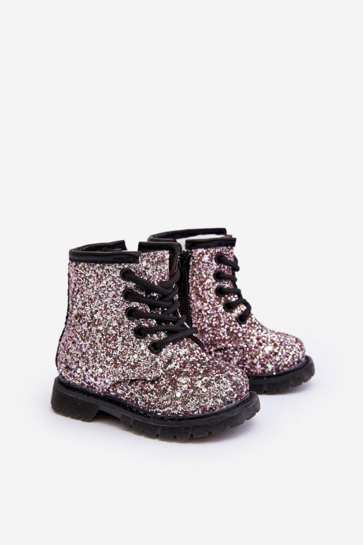 Botas infantis com brilho aquecidas com zíper cor rosa Saussa