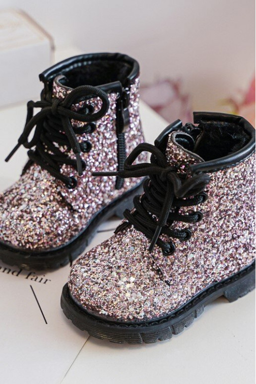 Botas infantis com brilho aquecidas com zíper cor rosa Saussa