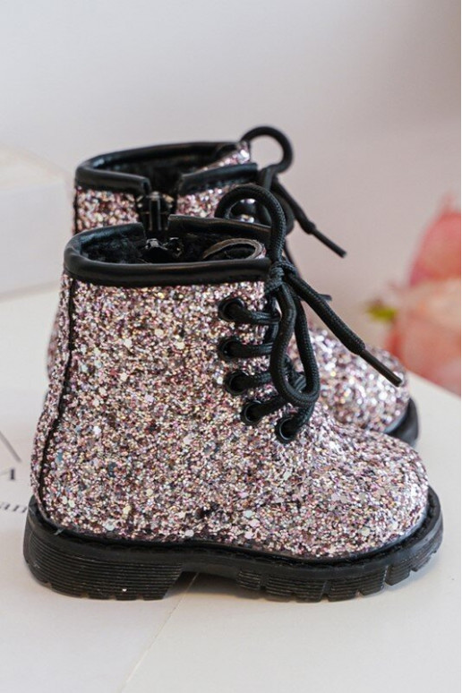 Botas infantis com brilho aquecidas com zíper cor rosa Saussa