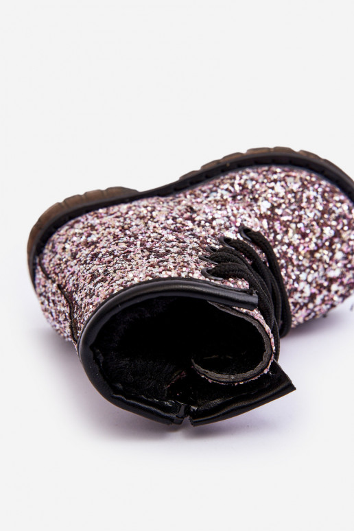 Botas infantis com brilho aquecidas com zíper cor rosa Saussa