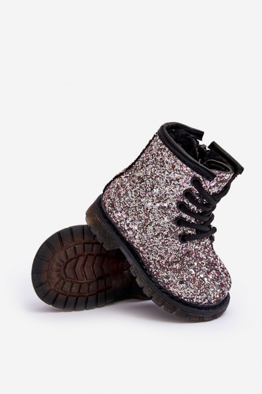 Botas infantis com brilho aquecidas com zíper cor rosa Saussa