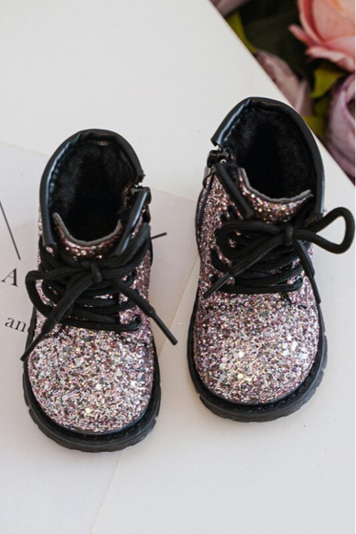 Botas infantis com brilho aquecidas com zíper cor rosa Saussa