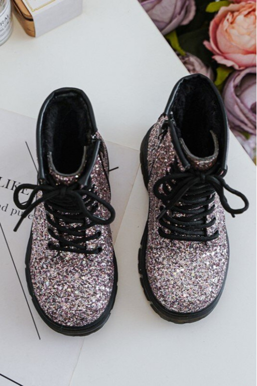 Botas infantis com brilho aquecidas com zíper cor rosa Saussa