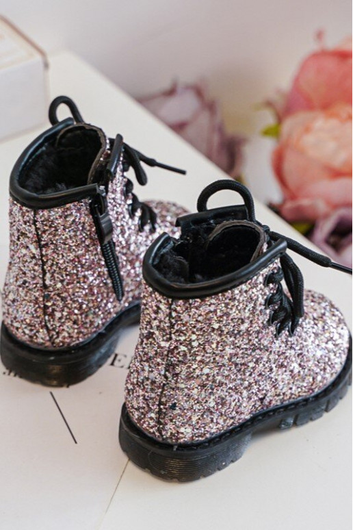 Botas infantis com brilho aquecidas com zíper cor rosa Saussa