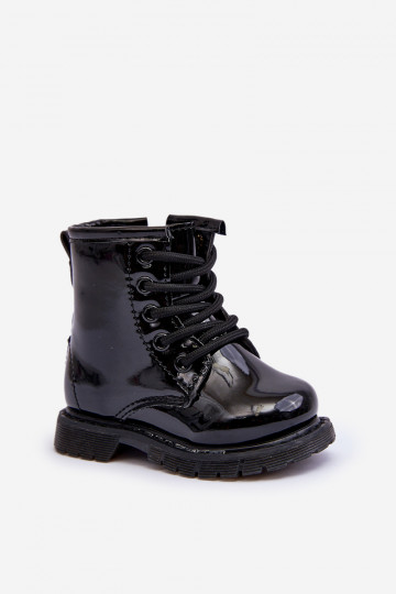 Botas infantis com efeito laca com zíper na cor preta Tibbie