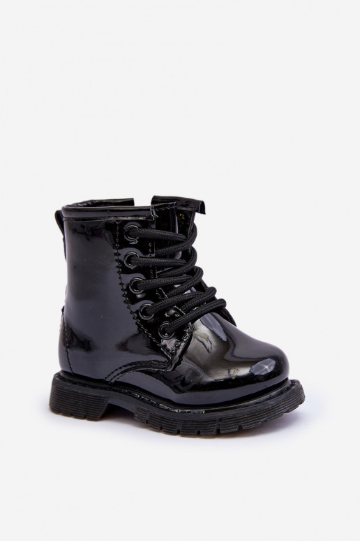 Botas infantis com efeito laca com zíper na cor preta Tibbie