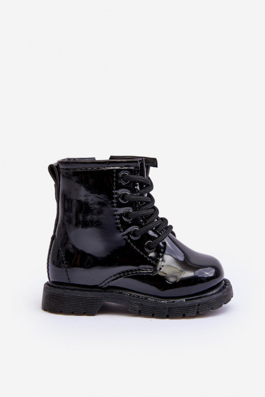 Botas infantis com efeito laca com zíper na cor preta Tibbie