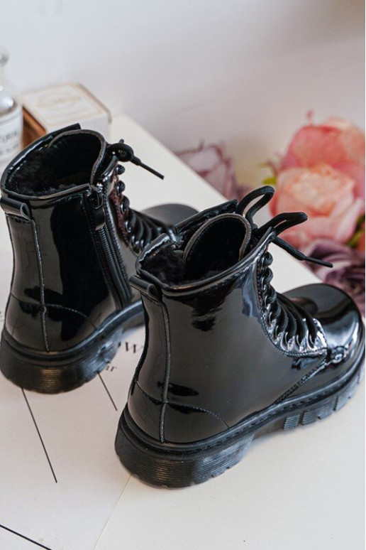 Botas infantis com efeito laca com zíper na cor preta Tibbie