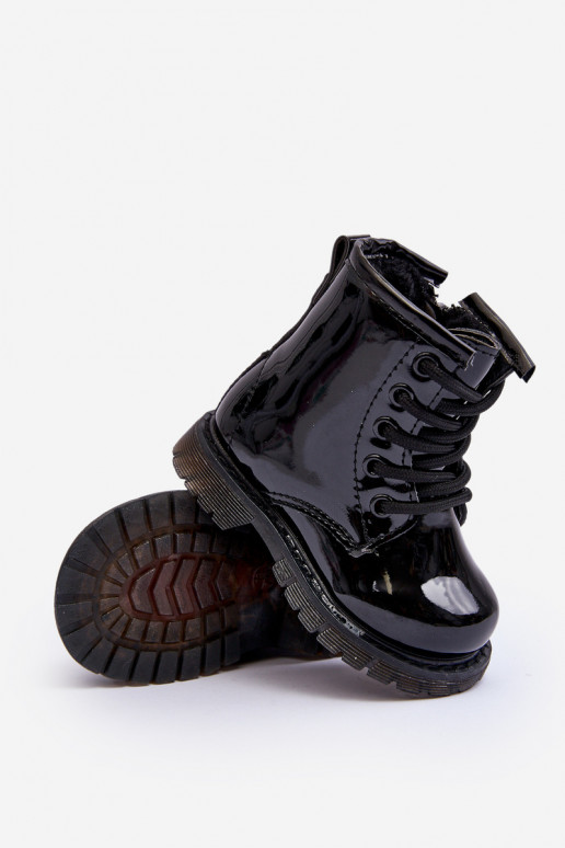 Botas infantis com efeito laca com zíper na cor preta Tibbie