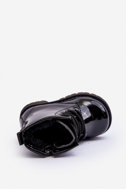 Botas infantis com efeito laca com zíper na cor preta Tibbie