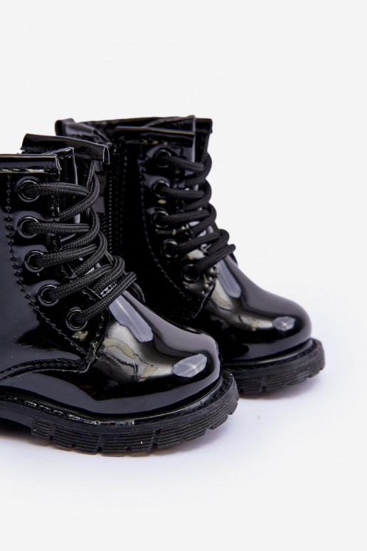 Botas infantis com efeito laca com zíper na cor preta Tibbie