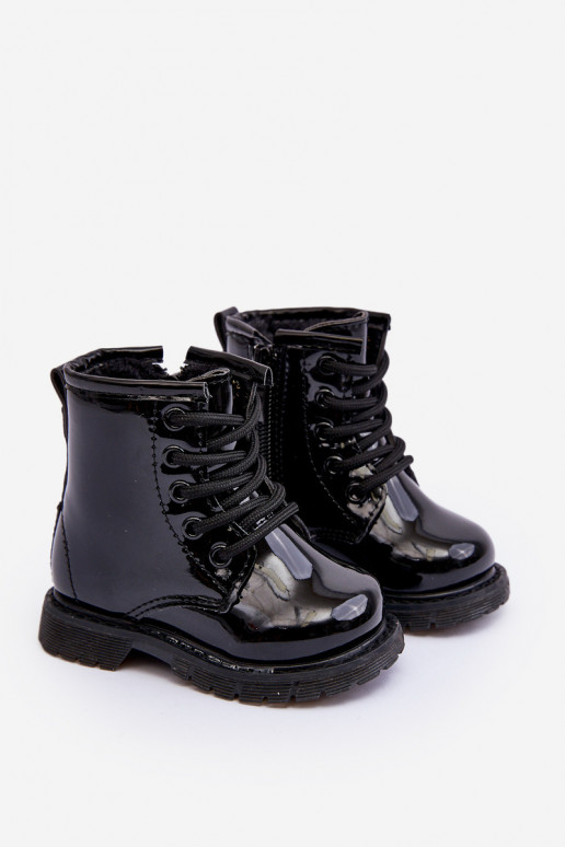 Botas infantis com efeito laca com zíper na cor preta Tibbie
