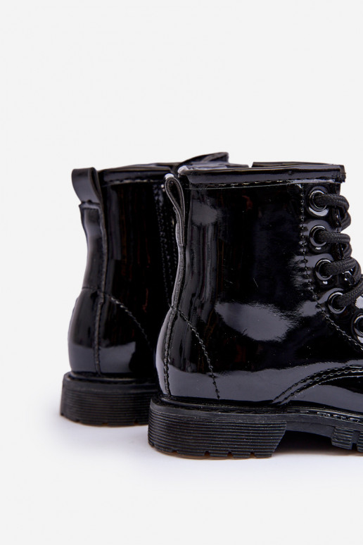 Botas infantis com efeito laca com zíper na cor preta Tibbie