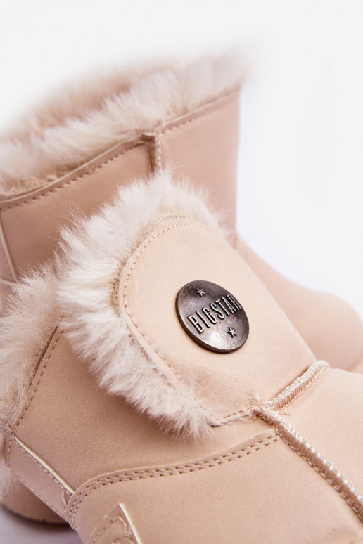 Botas infantis de neve aquecidas com pele por dentro bege Big Star MM374084