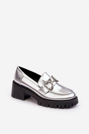 sapatos com salto largo na cor prata Lemmitty