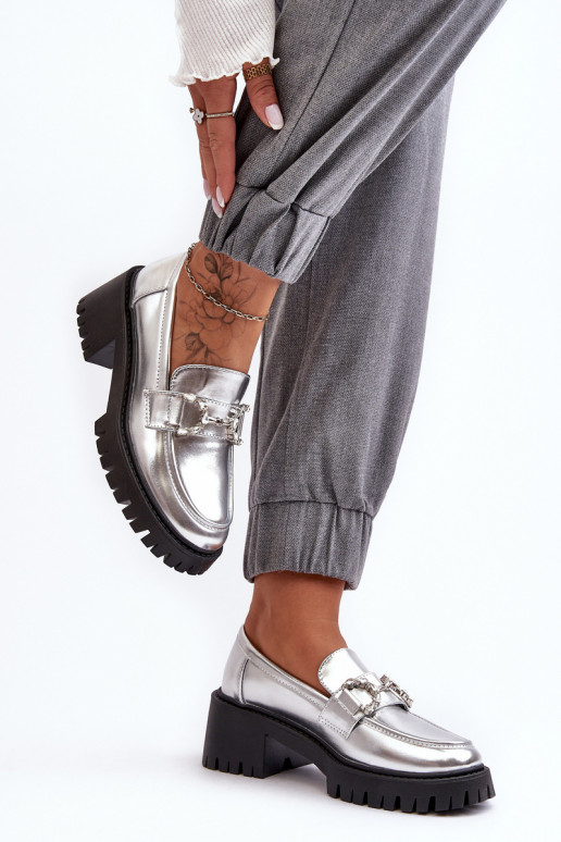 sapatos com salto largo na cor prata Lemmitty