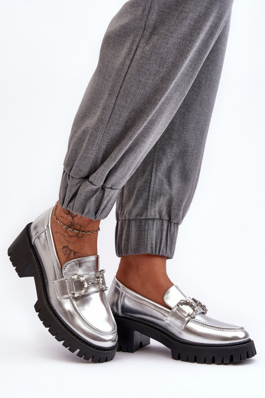 sapatos com salto largo na cor prata Lemmitty