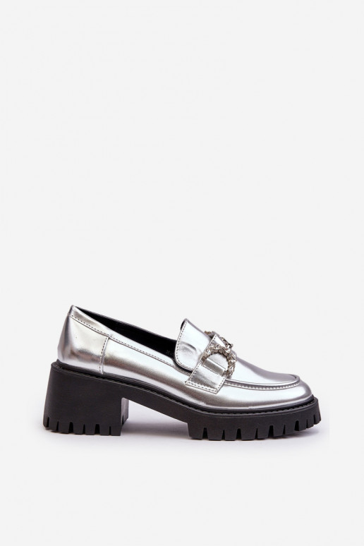 sapatos com salto largo na cor prata Lemmitty