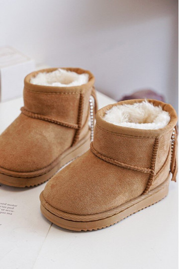 Botas quentes de inverno infantil com franjas na cor marrom Mikyla