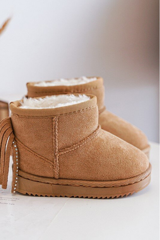 Botas quentes de inverno infantil com franjas na cor marrom Mikyla