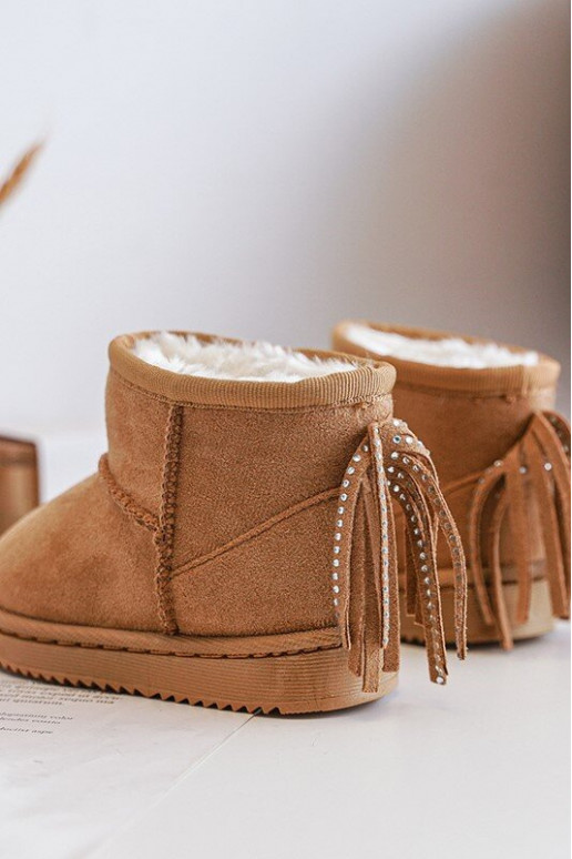 Botas quentes de inverno infantil com franjas na cor marrom Mikyla